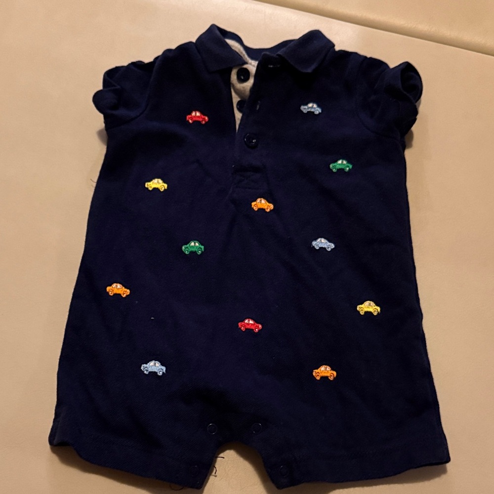 Little Me Embroidered Car Navy Polo 9m